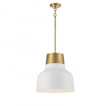 Savoy House Meridian M70115WHNB - 1-Light Pendant in White with Natural Brass