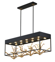 Bethel International Canada KA02C38G - 12-Light Matte Black Pendant With Gold Branch Accents